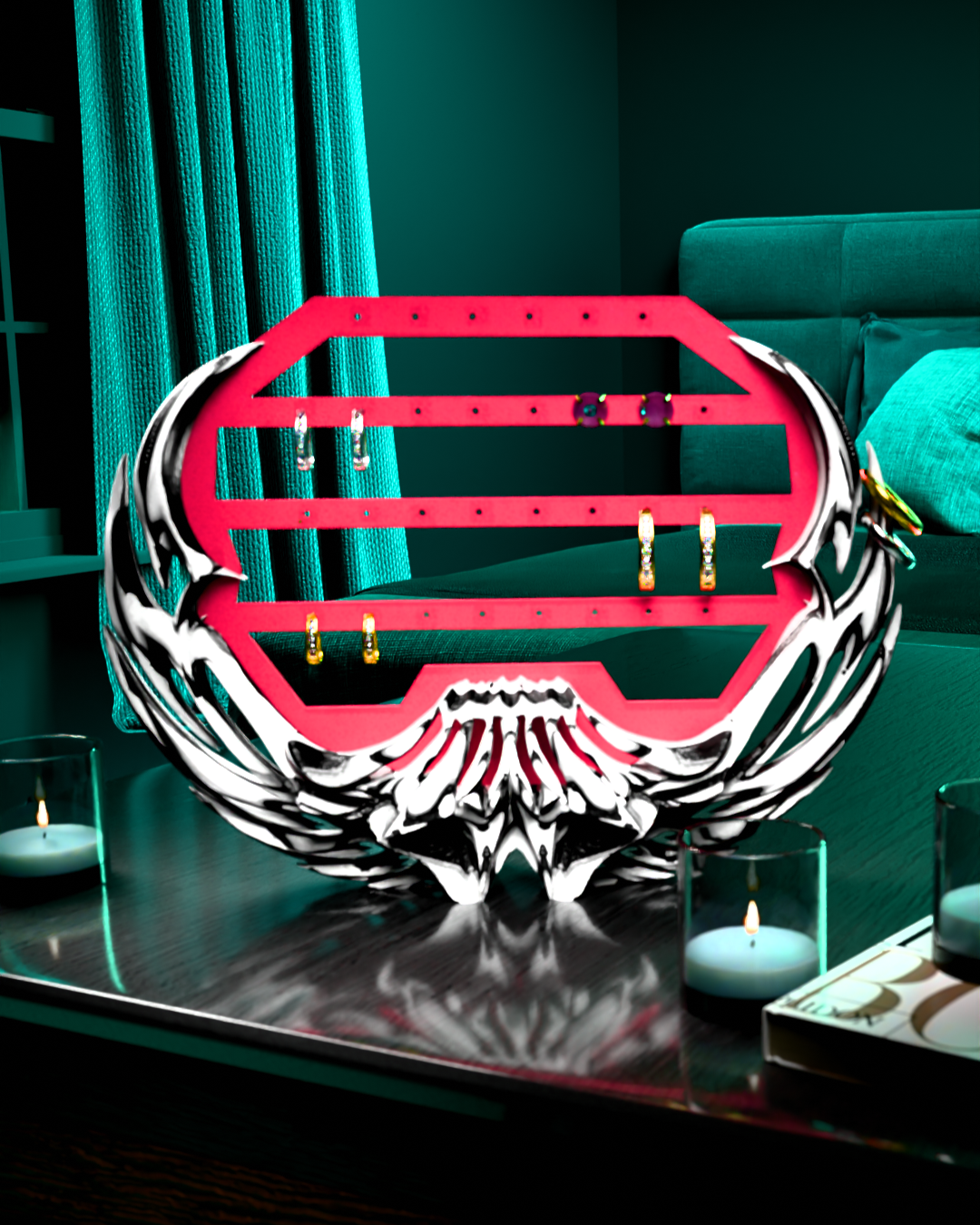3D Printed Jewelry Display - Neon Zebra (Open Panel) | Made to Order