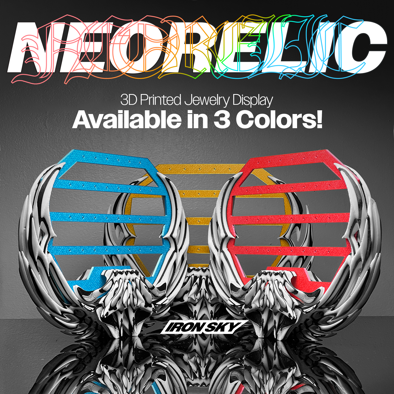 3D Printed Jewelry Display - Neon Zebra (Open Panel) | Made to Order